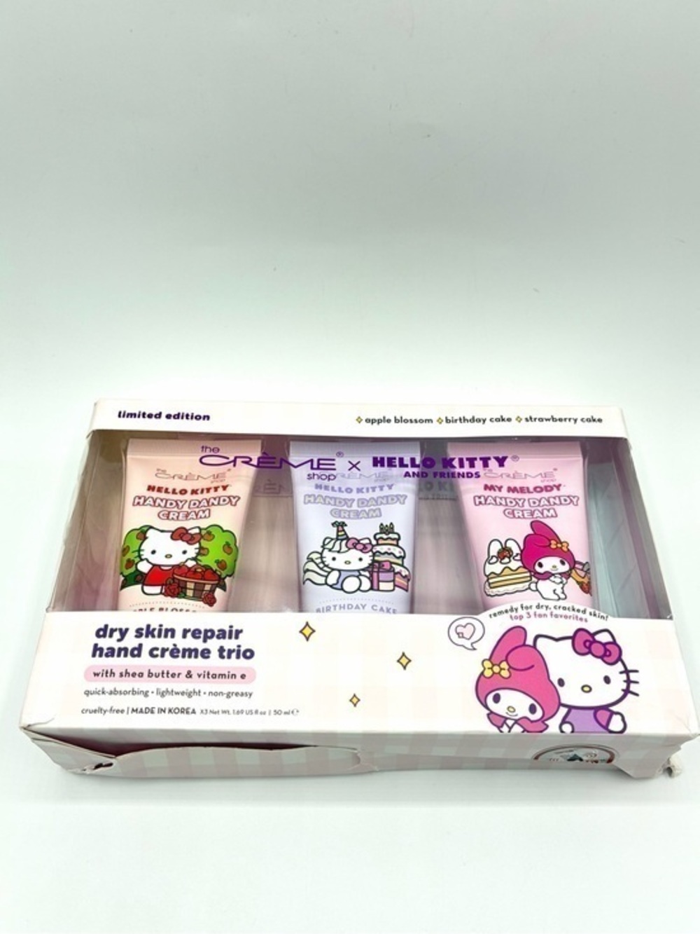 Hello Kitty Crème Shop Hand Cream Trio Apple Blossom Birthday Cake